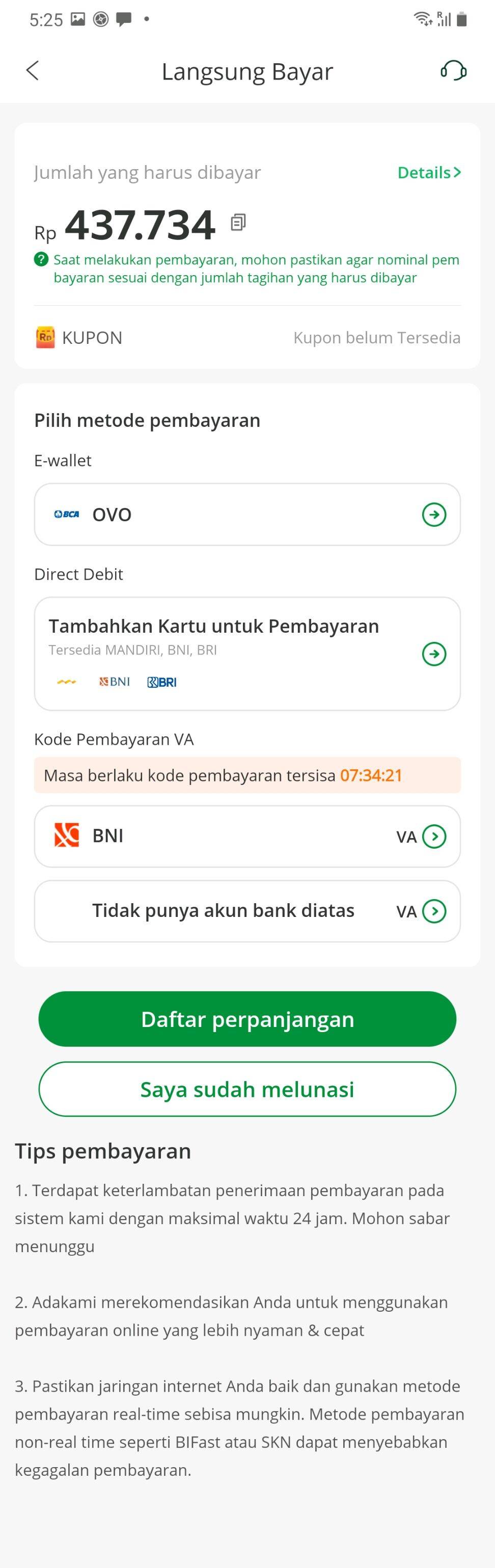 Laman Daftar Perpanjangan
