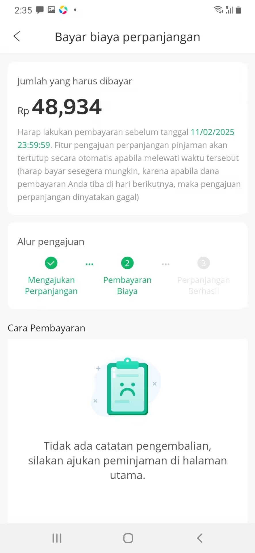 Laman Bayar Biaya Perpanjangan
