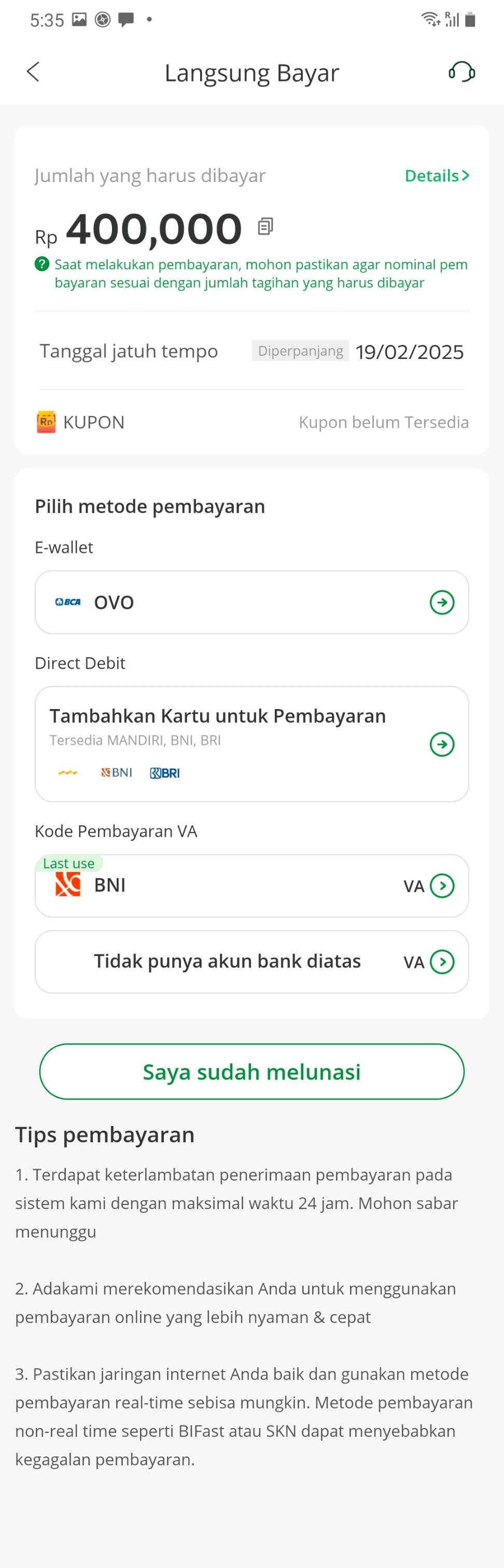 Laman Langsung Bayar